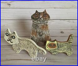 Leah Balsham Pottery Cats Cat Vtg Modern MCM Sculpture Ceramic Art