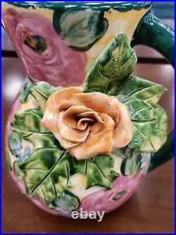 Lesal Ceramics Floral Hand-Crafted 2 Vases 1 Bowl & 1 Platter, Lot Of 4