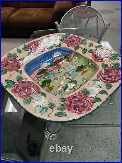 Lesal Ceramics Floral Hand-Crafted 2 Vases 1 Bowl & 1 Platter, Lot Of 4