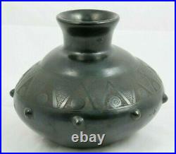 Lg Ceramic Black Jar/Container Mexican Folk Art Pottery Décor Eusebio M. Ortega
