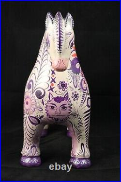 Lg Mexican Ceramic Horse Fine Folk Art Collectible Pablo Pajarito Tonala Purple