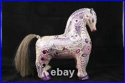 Lg Mexican Ceramic Horse Fine Folk Art Collectible Pablo Pajarito Tonala Purple