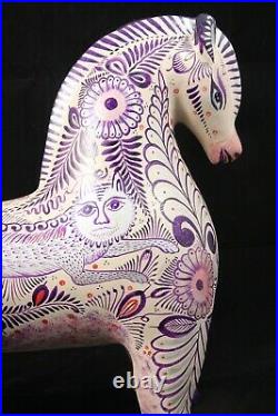 Lg Mexican Ceramic Horse Fine Folk Art Collectible Pablo Pajarito Tonala Purple