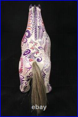 Lg Mexican Ceramic Horse Fine Folk Art Collectible Pablo Pajarito Tonala Purple