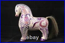 Lg Mexican Ceramic Horse Fine Folk Art Collectible Pablo Pajarito Tonala Purple