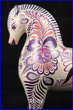 Lg Mexican Ceramic Horse Fine Folk Art Collectible Pablo Pajarito Tonala Purple