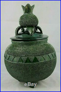 Lg Mexican Ceramic Pineapple/Lid Folk Art Hand Made Collectible Home Decor