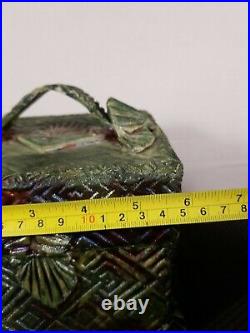 Lidded Box Ceramic Handmade Geometric Art Deco Iridescent Finish Signed Pottery