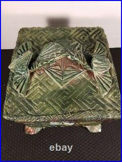 Lidded Box Ceramic Handmade Geometric Art Deco Iridescent Finish Signed Pottery