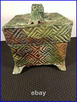 Lidded Box Ceramic Handmade Geometric Art Deco Iridescent Finish Signed Pottery