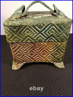 Lidded Box Ceramic Handmade Geometric Art Deco Iridescent Finish Signed Pottery