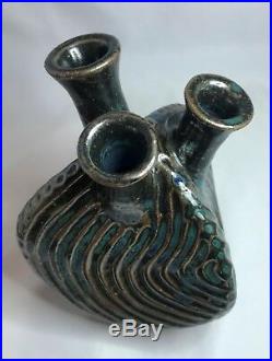 Lilia Venier Studio Pottery Abstract 3-Hole Bud Vase Handcrafted Ceramic Art