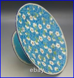 Longwy France Majolica Faience Cake Stand Tazza Turquoise Floral Antique