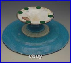 Longwy France Majolica Faience Cake Stand Tazza Turquoise Floral Antique