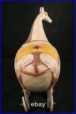 Lrg Ceramic Sculpture Horse Wheels Mexican Fine Art Pottery Collectible