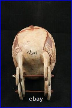 Lrg Ceramic Sculpture Horse Wheels Mexican Fine Art Pottery Collectible