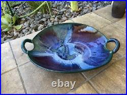 MASSIVE Signed Pottery Bowl-23.5 Decorative Dbl-Handled AMAZING GLAZE