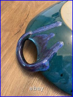 MASSIVE Signed Pottery Bowl-23.5 Decorative Dbl-Handled AMAZING GLAZE