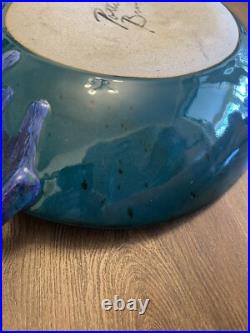 MASSIVE Signed Pottery Bowl-23.5 Decorative Dbl-Handled AMAZING GLAZE