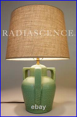 MATTE GREEN BUTTRESS HANDLE ART POTTERY CERAMIC SCULPTURE TABLE LAMP 1920s TECO