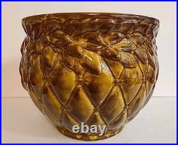 MCCOY POTTERY Brown GLOSS Glaze Diamond Quilt Jardiniere 1488 MCM STUNNER