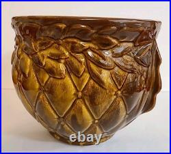 MCCOY POTTERY Brown GLOSS Glaze Diamond Quilt Jardiniere 1488 MCM STUNNER
