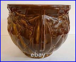 MCCOY POTTERY Brown GLOSS Glaze Diamond Quilt Jardiniere 1488 MCM STUNNER