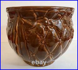 MCCOY POTTERY Brown GLOSS Glaze Diamond Quilt Jardiniere 1488 MCM STUNNER