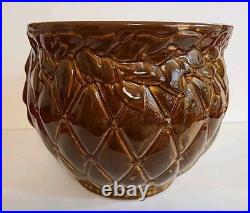 MCCOY POTTERY Brown GLOSS Glaze Diamond Quilt Jardiniere 1488 MCM STUNNER