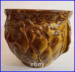 MCCOY POTTERY Brown GLOSS Glaze Diamond Quilt Jardiniere 1488 MCM STUNNER