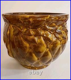 MCCOY POTTERY Brown GLOSS Glaze Diamond Quilt Jardiniere 1488 MCM STUNNER