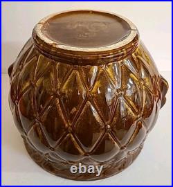 MCCOY POTTERY Brown GLOSS Glaze Diamond Quilt Jardiniere 1488 MCM STUNNER