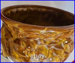 MCCOY POTTERY Brown GLOSS Glaze Diamond Quilt Jardiniere 1488 MCM STUNNER