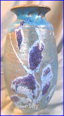 MCM Blue Glazed Art Pottery Vase With K In A Circle & Kui8 1/2 Tall