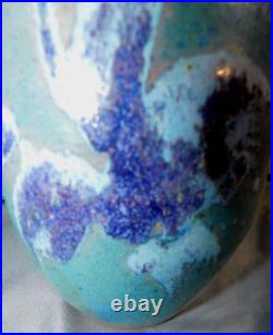 MCM Blue Glazed Art Pottery Vase With K In A Circle & Kui8 1/2 Tall