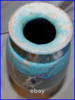 MCM Blue Glazed Art Pottery Vase With K In A Circle & Kui8 1/2 Tall