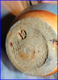MCM Blue Glazed Art Pottery Vase With K In A Circle & Kui8 1/2 Tall