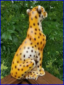 MCM Cheetah Leopard Statue Ceramic Figurine Made in Italy LARGE 19 NICE