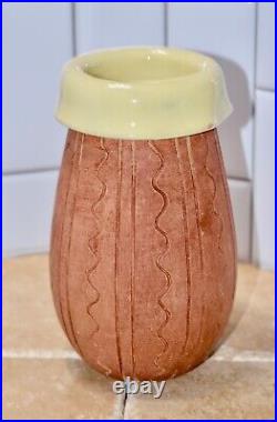 MCM Italian Handmade Studio Art Pottery Ceramic Glaze Rim Fold Vase Number 4028