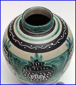 MCM Italy Art Pottery Ceramic Vase Slip Decoration Turquoise Horses Vtg RARE