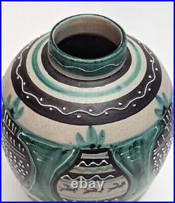 MCM Italy Art Pottery Ceramic Vase Slip Decoration Turquoise Horses Vtg RARE