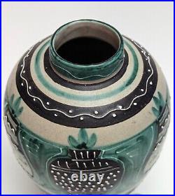 MCM Italy Art Pottery Ceramic Vase Slip Decoration Turquoise Horses Vtg RARE