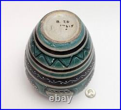 MCM Italy Art Pottery Ceramic Vase Slip Decoration Turquoise Horses Vtg RARE