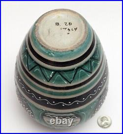 MCM Italy Art Pottery Ceramic Vase Slip Decoration Turquoise Horses Vtg RARE