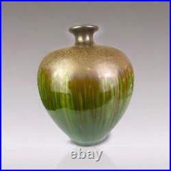 MCM Modern Minimalist Green Brown Art Ceramic Stoneware Pottery Drip Glaze Vase