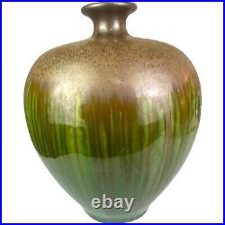 MCM Modern Minimalist Green Brown Art Ceramic Stoneware Pottery Drip Glaze Vase
