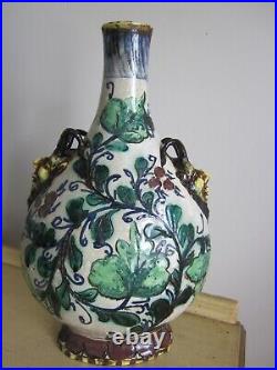 MID Century Ceramic Art Pottery 2 Handle Vase, Signed, Italy 11.5