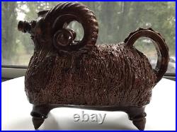 MID Century Impressive Art Sculpture Jug Figurine Of Goat Ram Pottery Ceramic