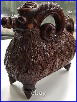 MID Century Impressive Art Sculpture Jug Figurine Of Goat Ram Pottery Ceramic