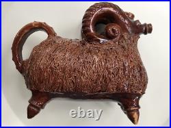 MID Century Impressive Art Sculpture Jug Figurine Of Goat Ram Pottery Ceramic